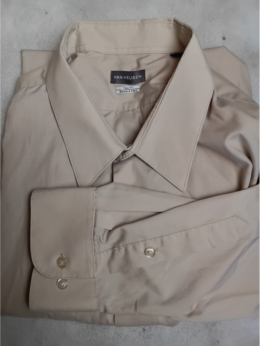 Van Heusen Tall Fit Button-Up Shirt Regular 19 35/36 Beige Long Sleeve 3XT
